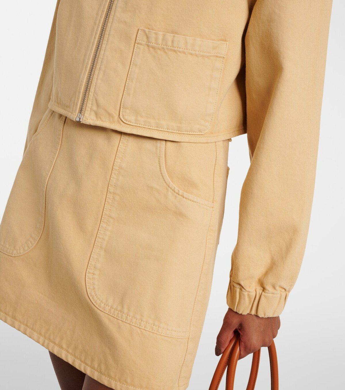 Self-Portrait Leather-trimmed denim jacket