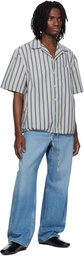 Marni Multicolor Striped Drawstring Hem Cotton Shirt