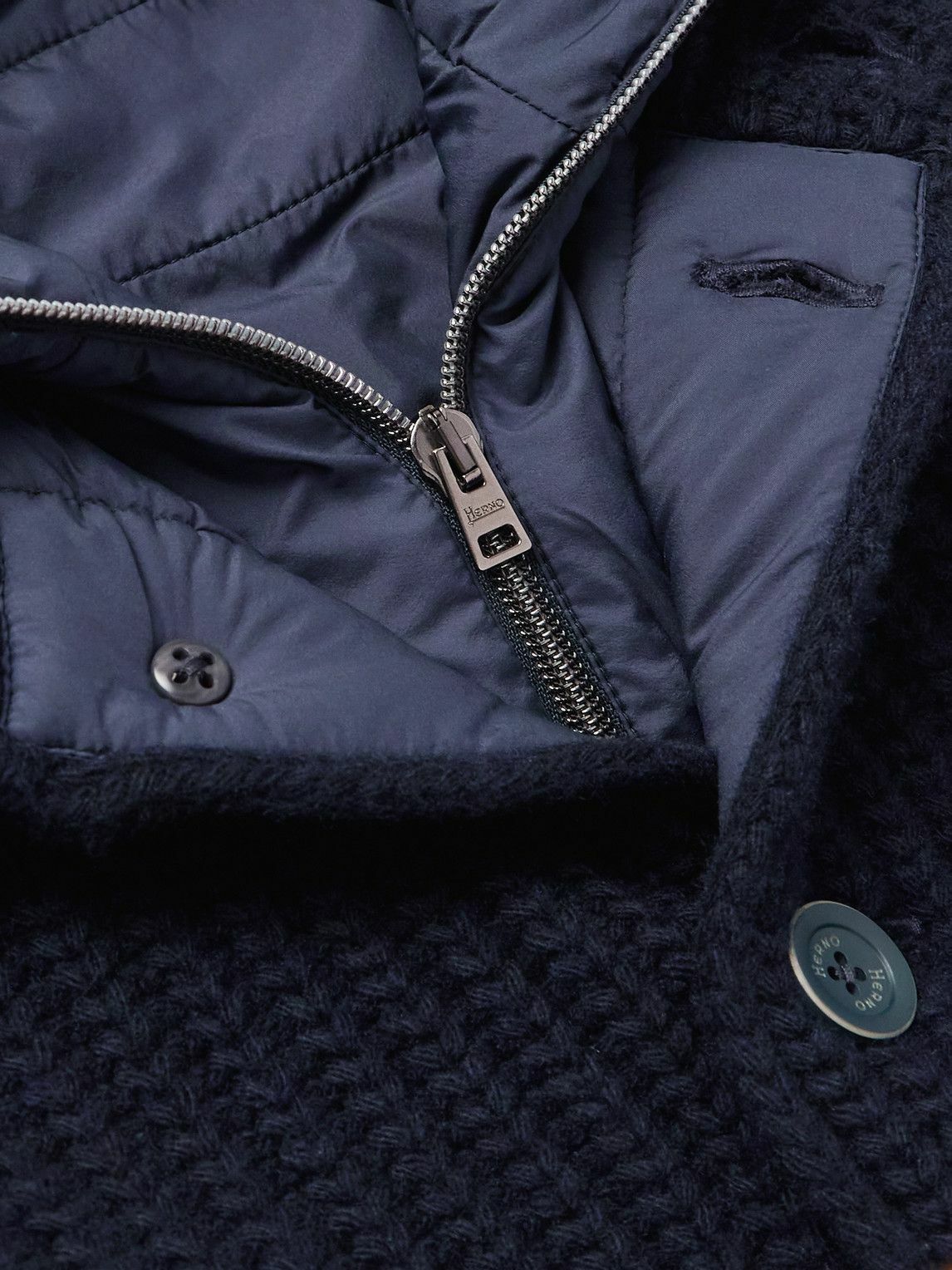 Herno - Shell-Trimmed Padded Virgin Wool Hooded Jacket - Blue