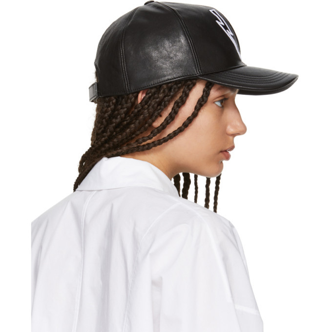 Neil Barrett Black Leather Thunderbolt Cap