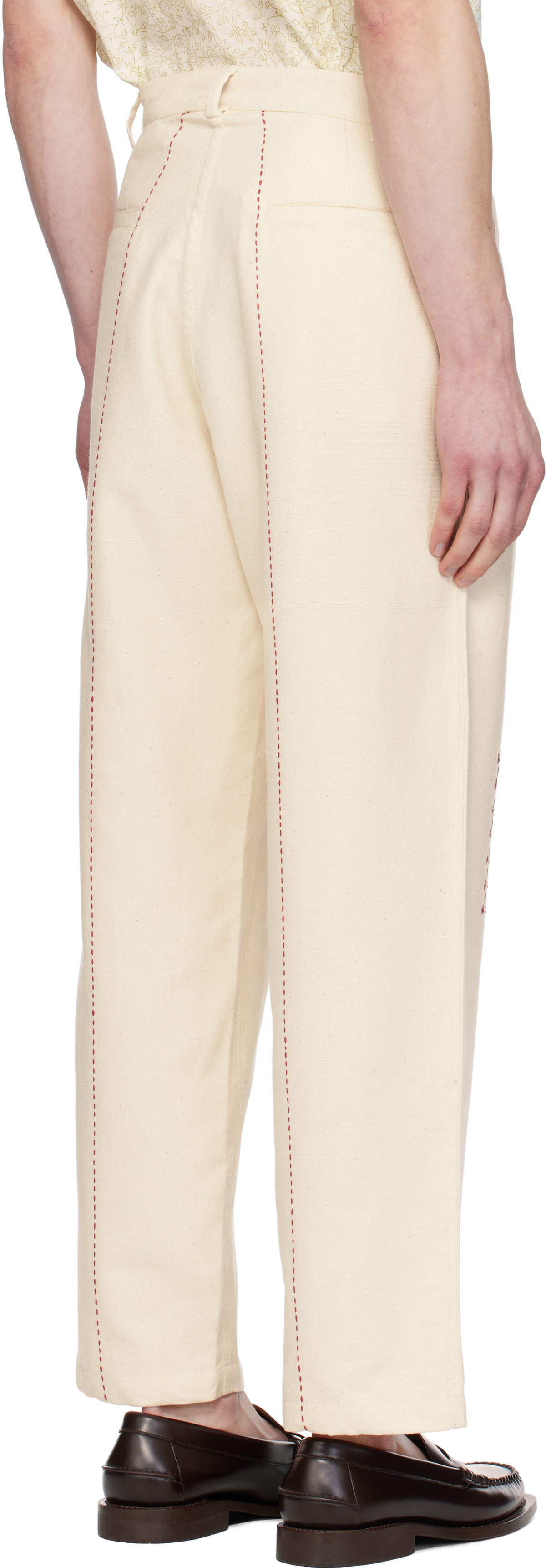 HARAGO Off-White Embroidered Wide Leg Trousers