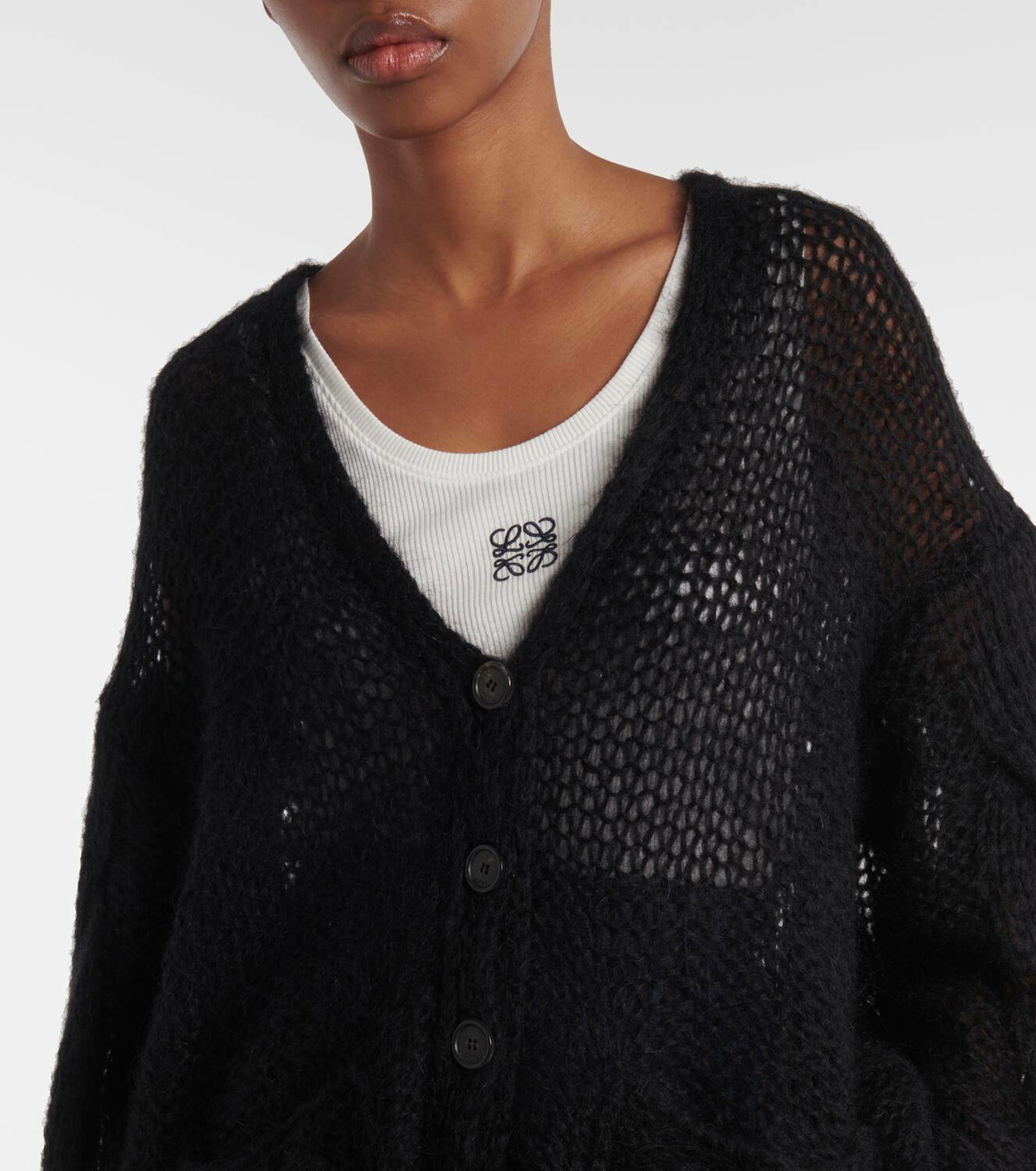 Loewe Anagram open-knit mohair-blend cardigan Loewe