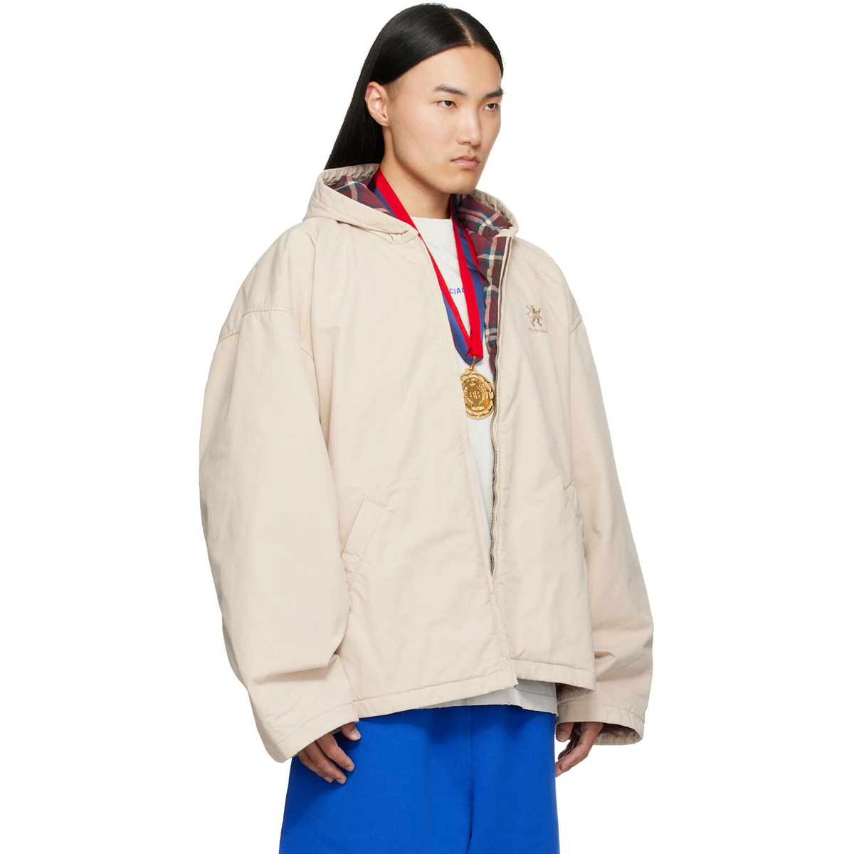Balenciaga Beige Hooded Zip Up Jacket