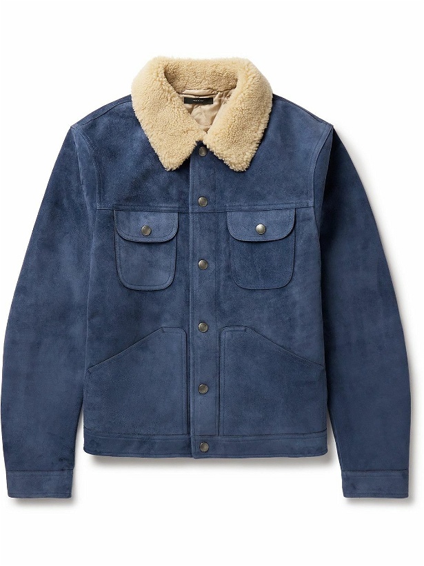 Photo: TOM FORD - Shearling-Trimmed Suede Jacket - Blue