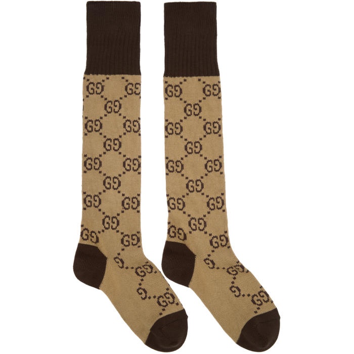 Photo: Gucci Beige and Brown Long GG Socks
