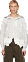 sacai Gray & White Sponge Sweat & Nylon Twill Hoodie