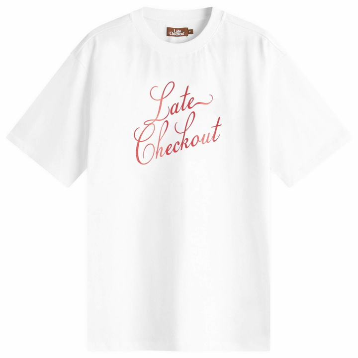 Photo: Late Checkout Men's Script T-Shirt in White