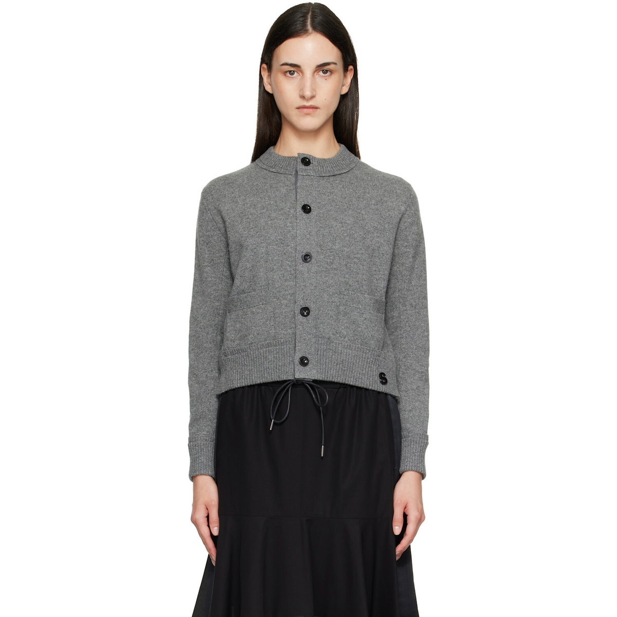 sacai Gray Wool Knit Cardigan