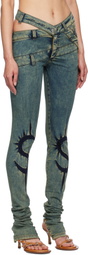 Masha Popova Blue Skinny Dollar Sign Joggins Back Zips Jeans