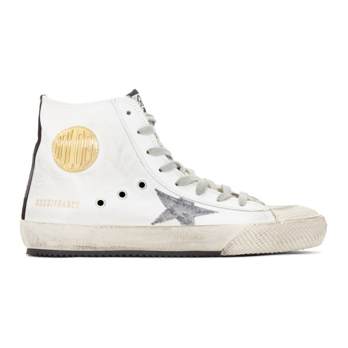 Photo: Golden Goose White and Grey Canvas Francy Sneakers