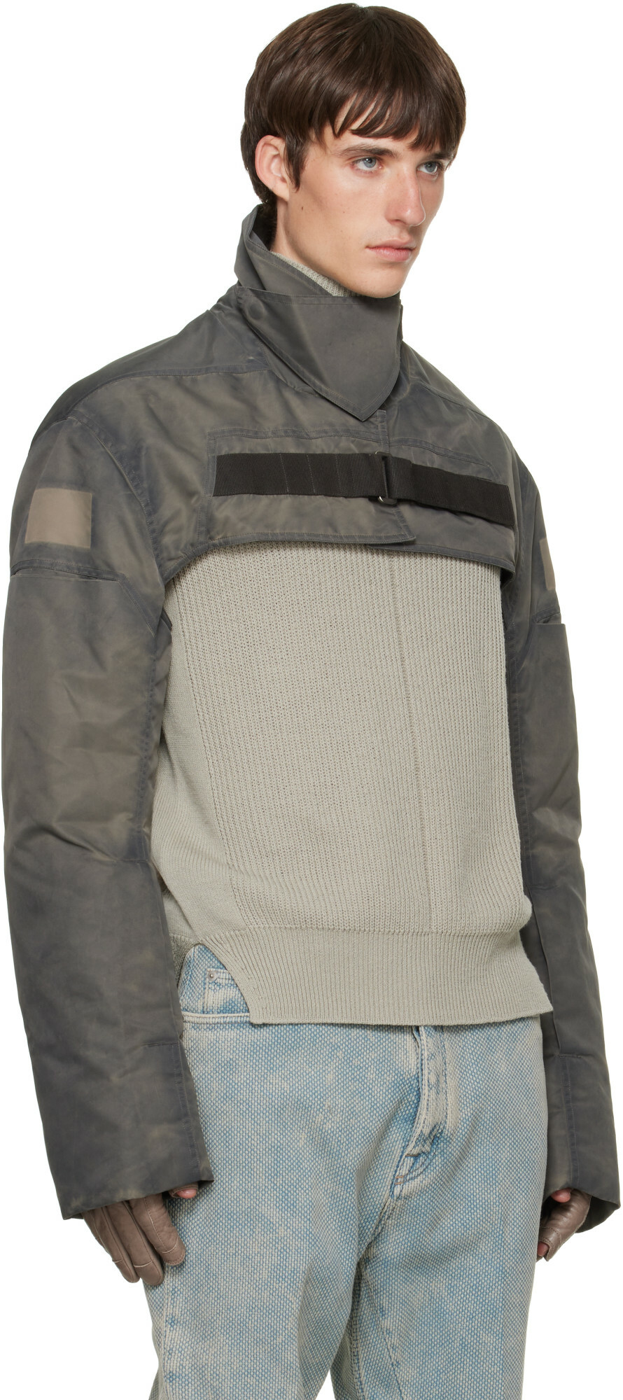 Rick Owens Gray Tower Cropped Mac Bomber Jacket