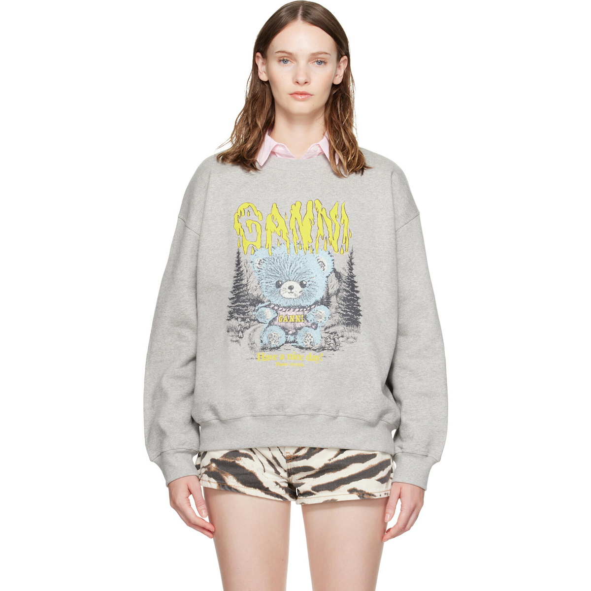 GANNI Gray Forest Teddy Sweatshirt