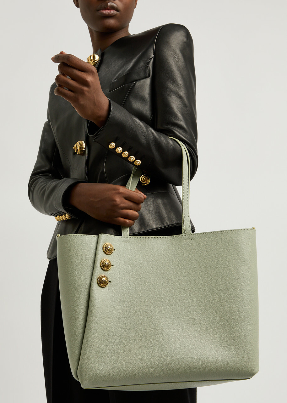Balmain Emblème Leather Tote bag - Olive - One Size Balmain