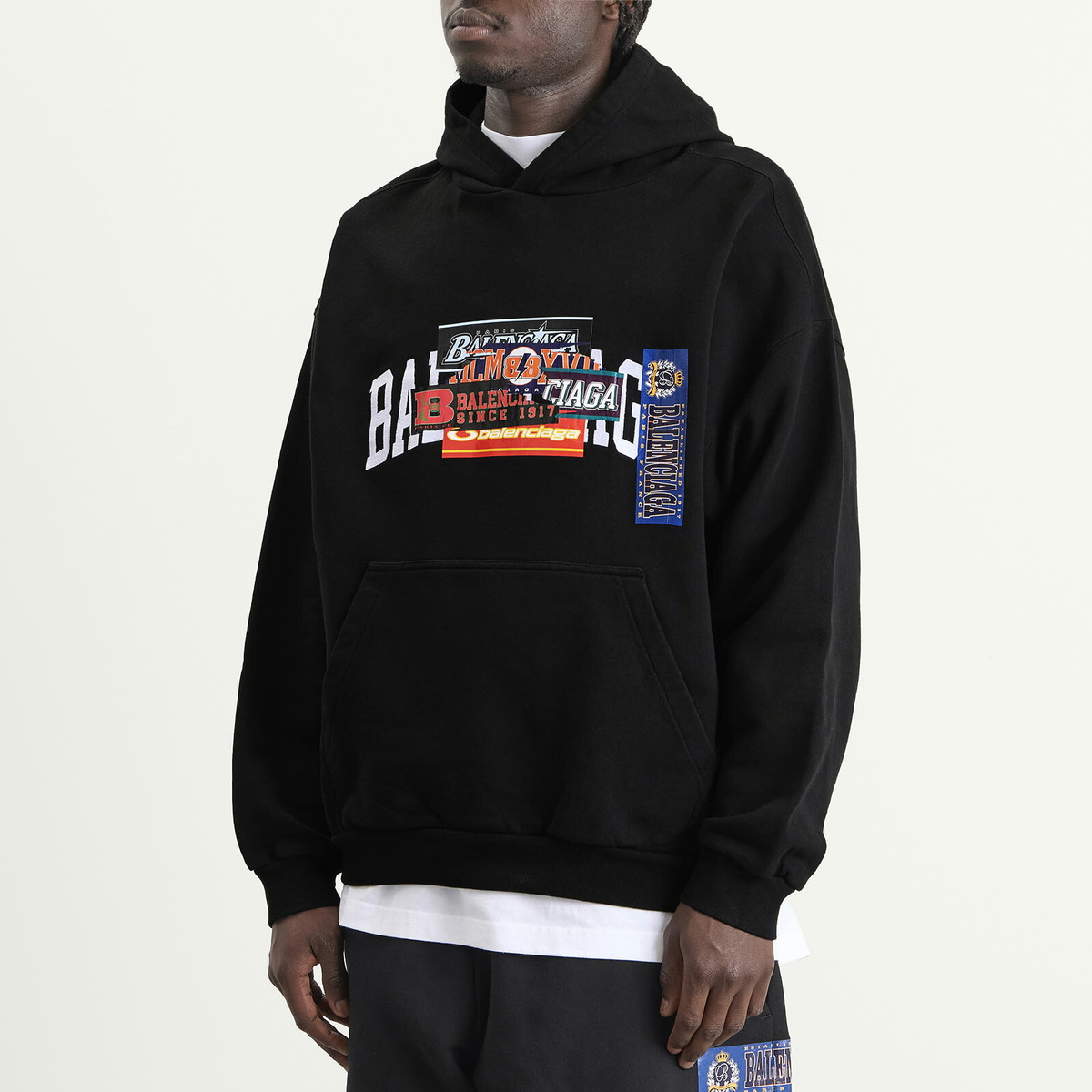 Balenciaga Men's Bumper Sticker Regular Fit Hoodie in Black