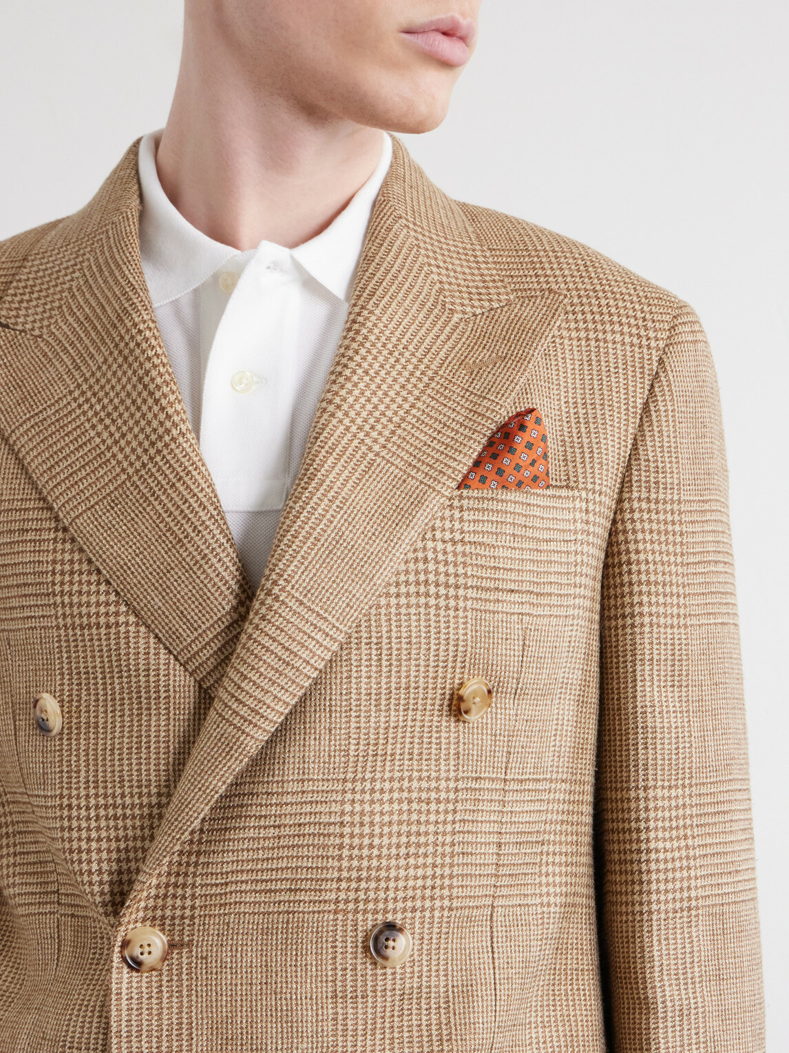 Polo Ralph Lauren - Double-Breasted Houndstooth Silk, Linen and Wool-Blend Suit Jacket - Neutrals