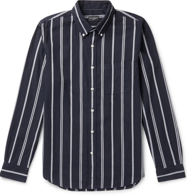 Photo: Club Monaco - Slim-Fit Button-Down Collar Striped Cotton-Twill Shirt - Blue