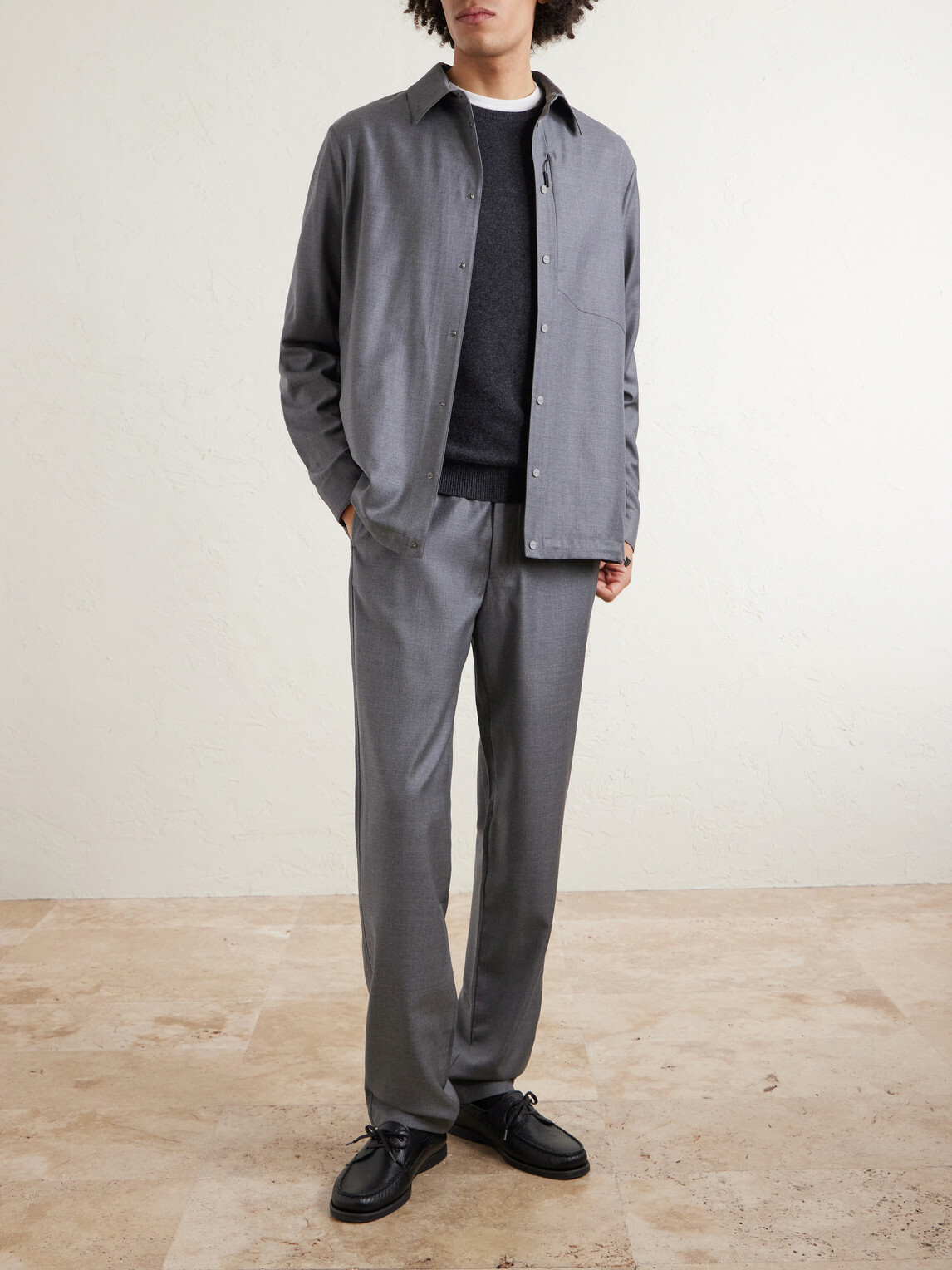 SEASE - Summer Mindset Straight-Leg Virgin Wool Drawstring Trousers - Gray