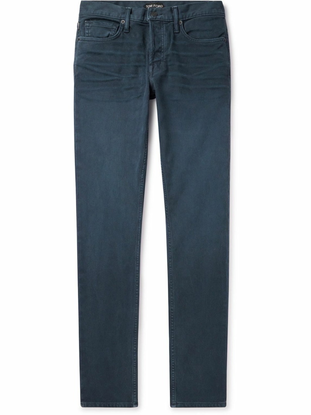 Photo: TOM FORD - Beford Slim-Fit Cotton-Blend Corduroy Trousers - Blue