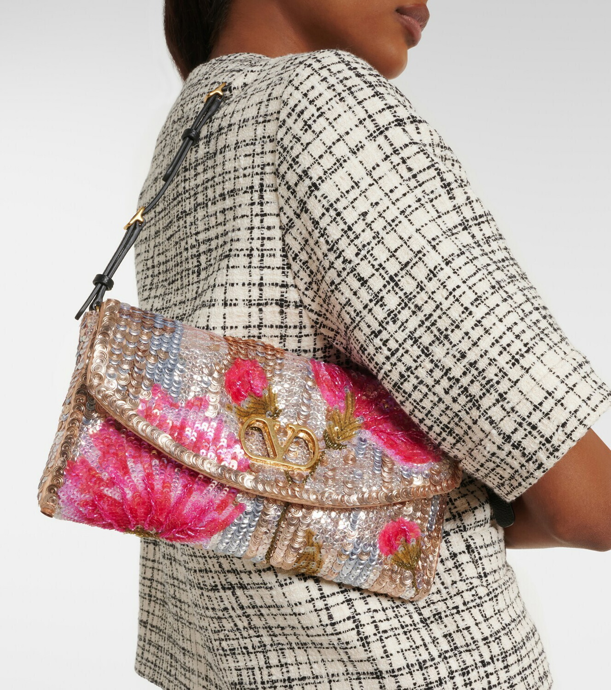 Valentino Garavani DeVain Small floral sequined shoulder bag