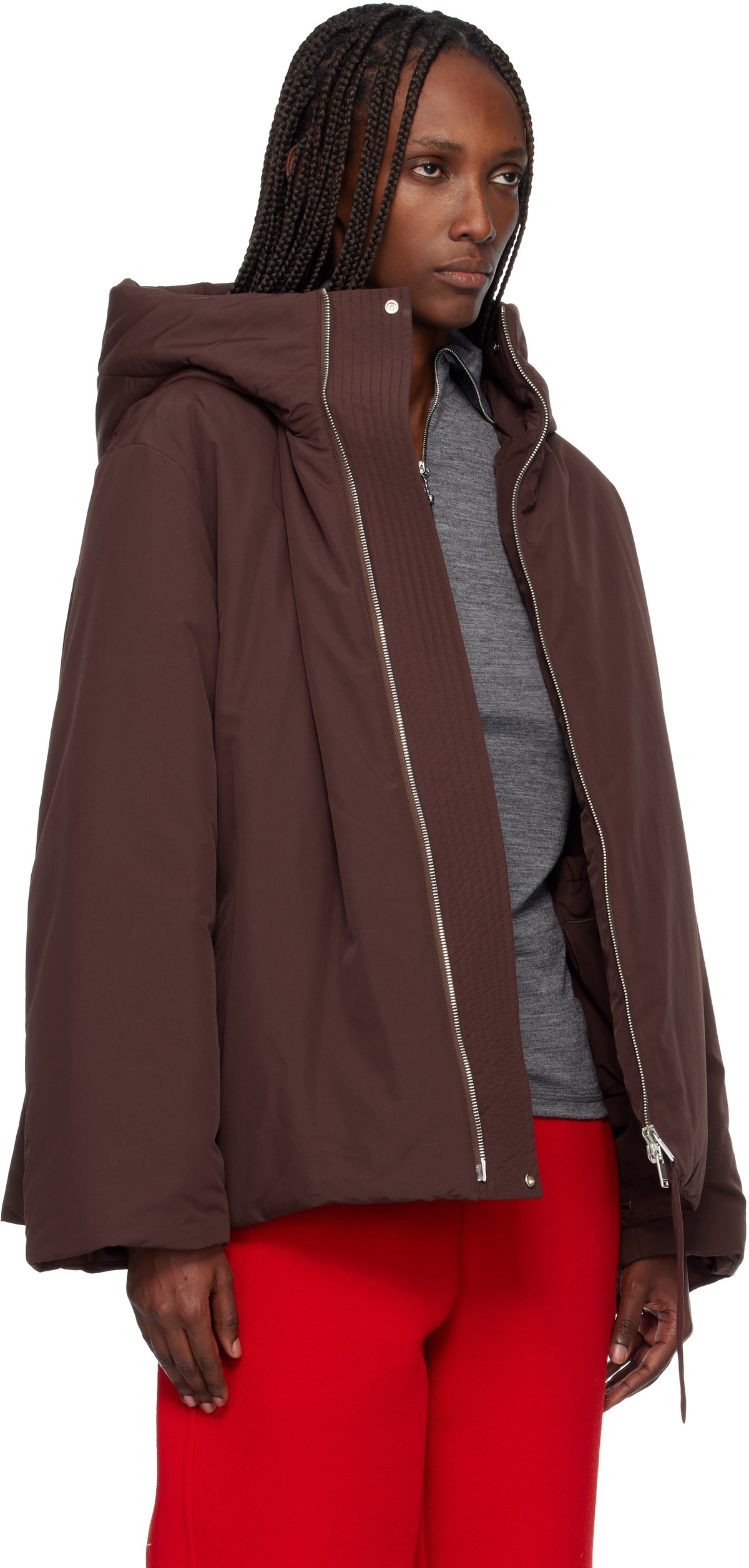Jil Sander Burgundy Taffeta Down Jacket Jil Sander