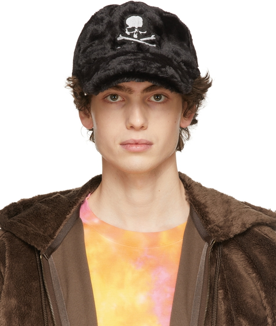 mastermind WORLD Black Faux-Fur Skull Patch Cap MASTERMIND WORLD