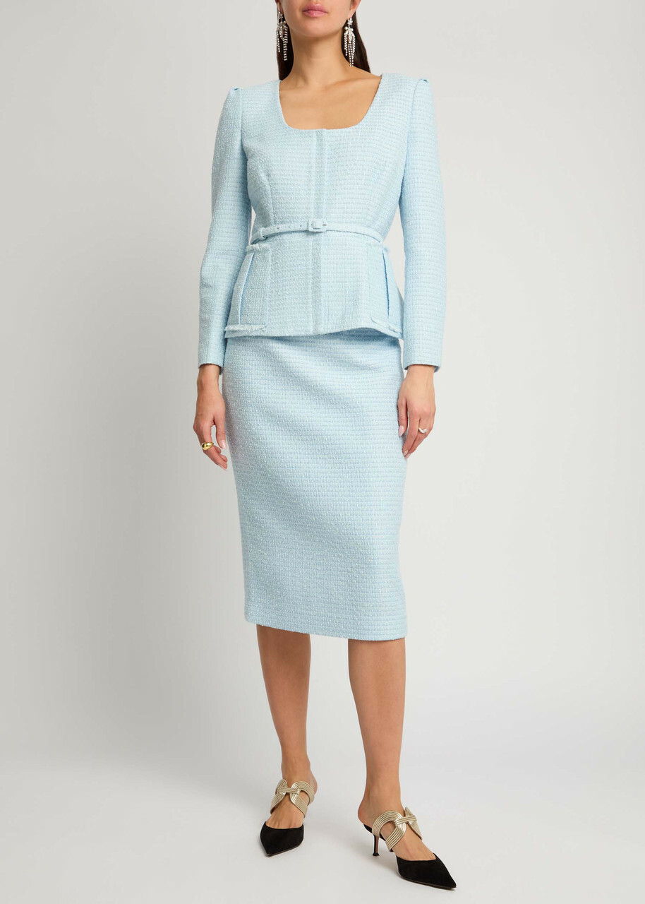 Roland Mouret Tweed Midi Skirt Light Blue