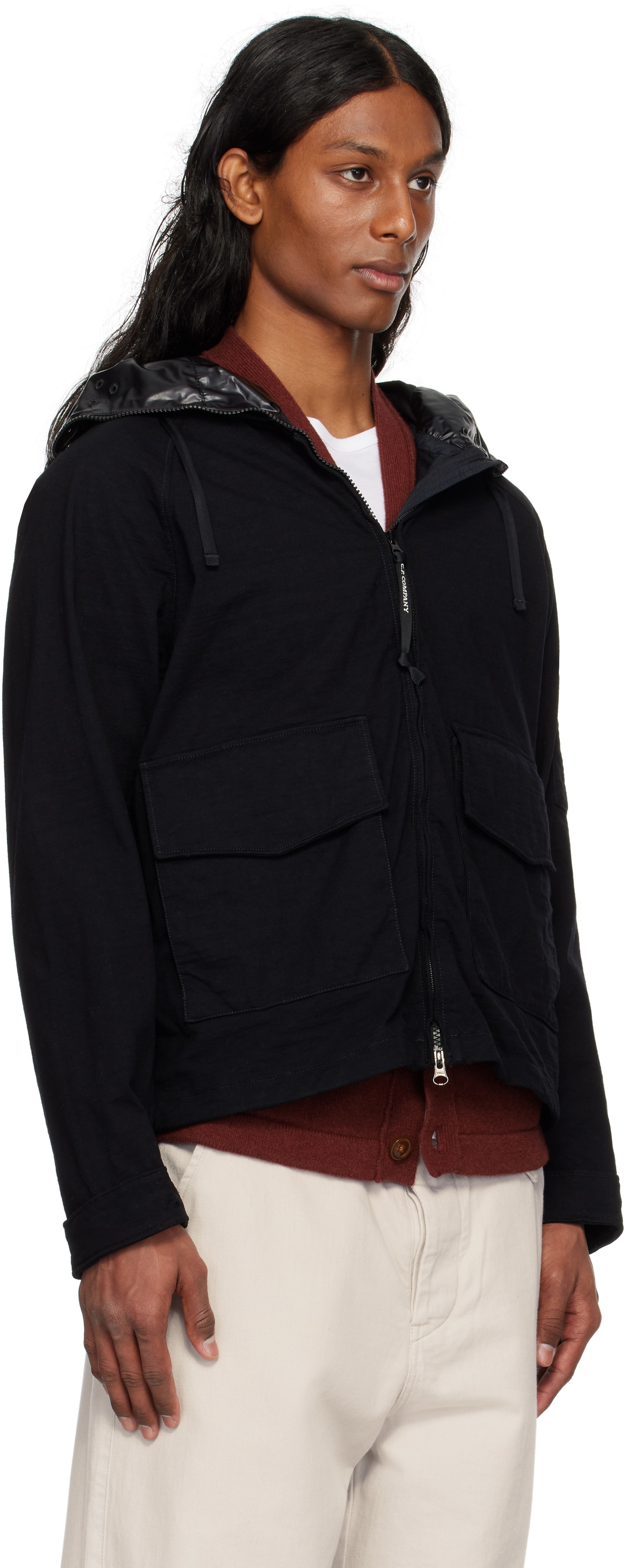 C.P. Company Black Knitted Nylon Jersey Explorer Jacket C.P.