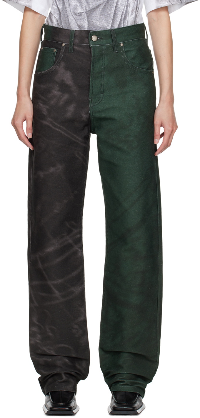 Serapis Black & Green Paneled Jeans