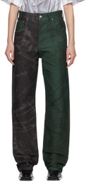 Serapis Black & Green Paneled Jeans