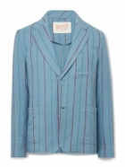 Kardo - Unstructured Striped Cotton-Canvas Suit Jacket - Blue