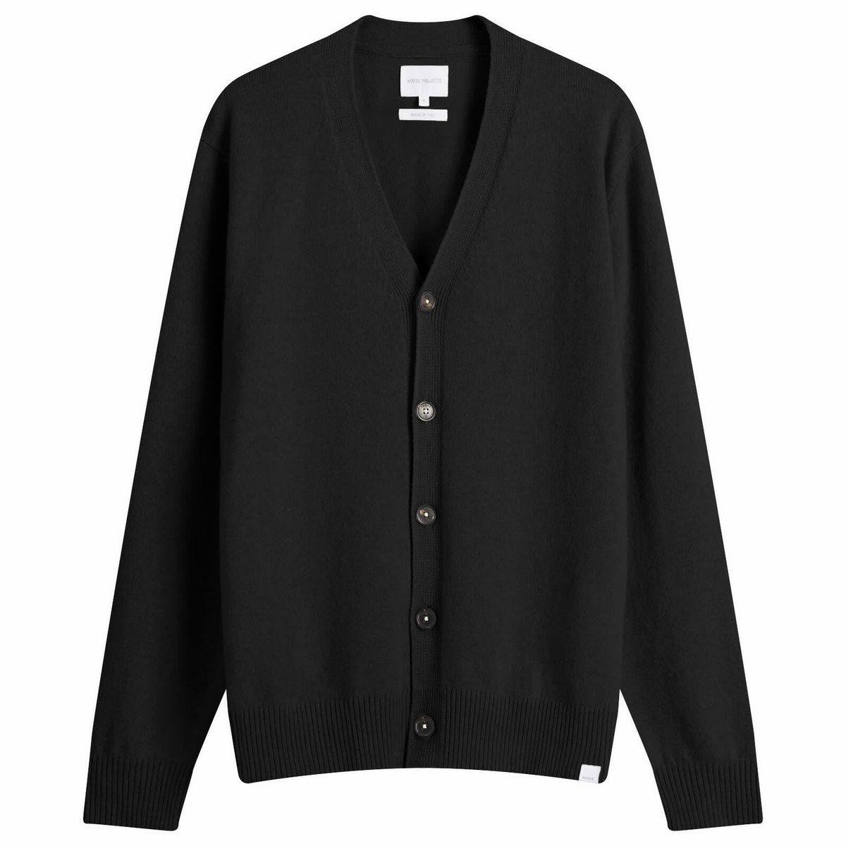 Norse Projects Men's Standard Lambswool Knit Cardigan in Black