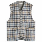 Universal Works Men's Summer Check Zip Gilet in Brown/Blue