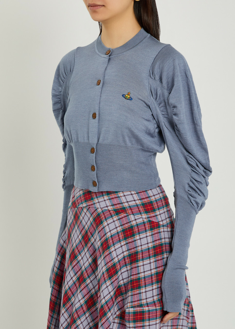 Vivienne Westwood Eli Cropped Wool and Silk-blend Cardigan Light Blue