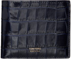 TOM FORD Blue Glossy Printed Croc Bifold Wallet
