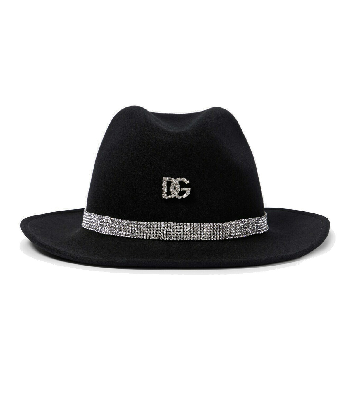 Dolce & Gabbana Black Straw Crystal Embellished Wide Brim Hat