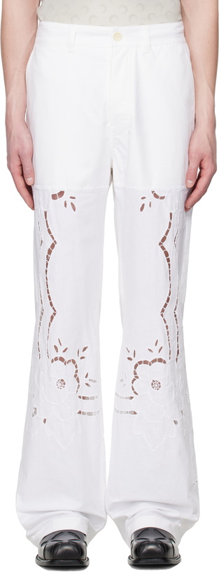 Photo: Marine Serre White Regenerated Household Linen Wide Leg Trousers