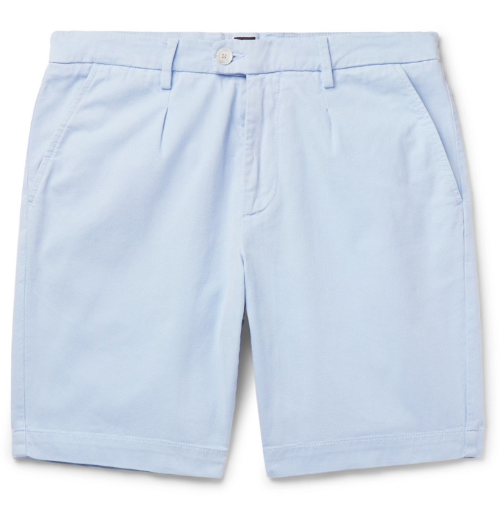 Photo: Hugo Boss - Pleated Stretch-Cotton Shorts - Blue
