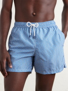 FEDELI - Madeira Straight-Leg Mid-Length Printed Swim Shorts - Blue