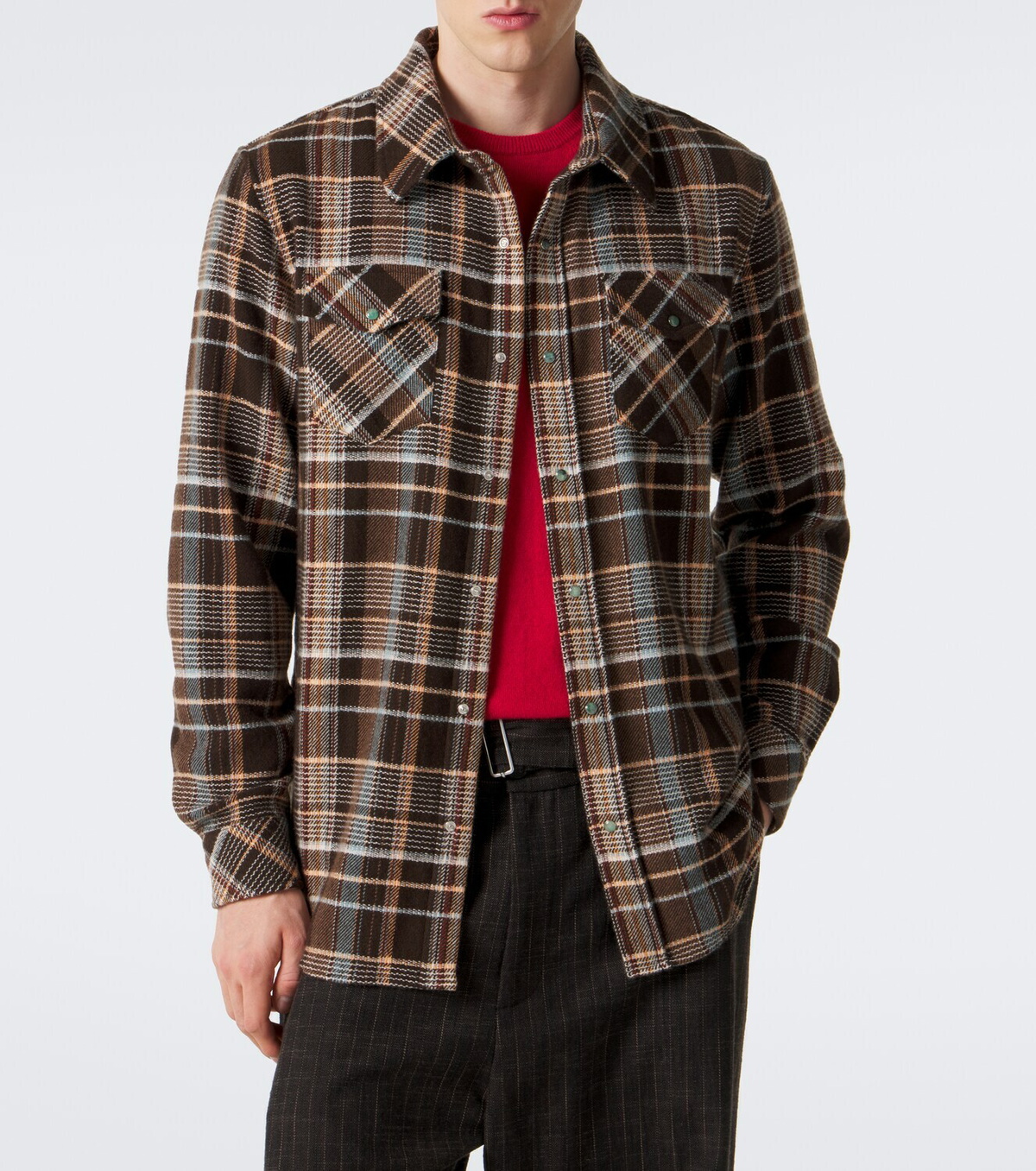 God's True Cashmere Wilderness plaid cashmere shirt with emeralds