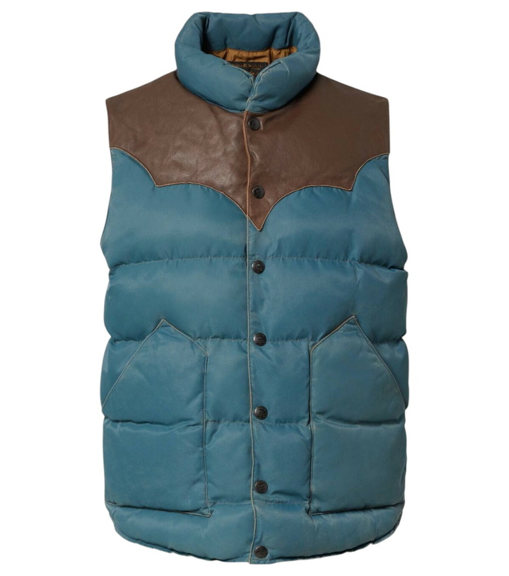 RRL - Stonely Leather-Trimmed Quilted Shell Gilet - Blue RRL
