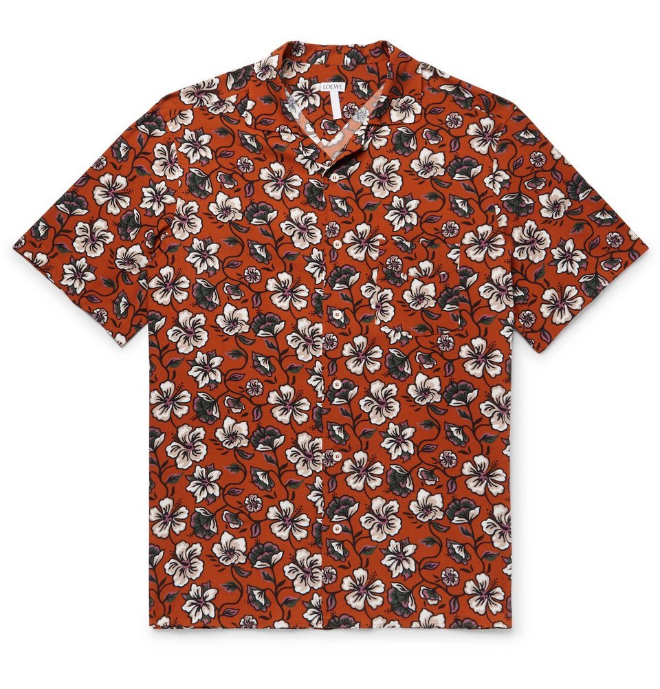 Loewe - Camp-Collar Floral-Print Woven Shirt - Men - Brown Loewe