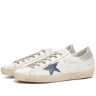 Golden Goose Women's Super-Star Leather Sneakers in White/Night Blue/Silver