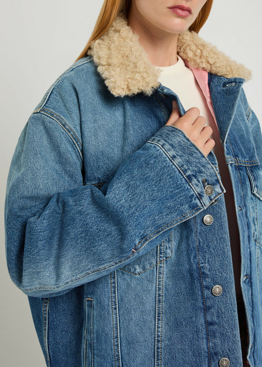 Acne Studios Quilted Faux Shearling and Denim Jacket Mid Blu