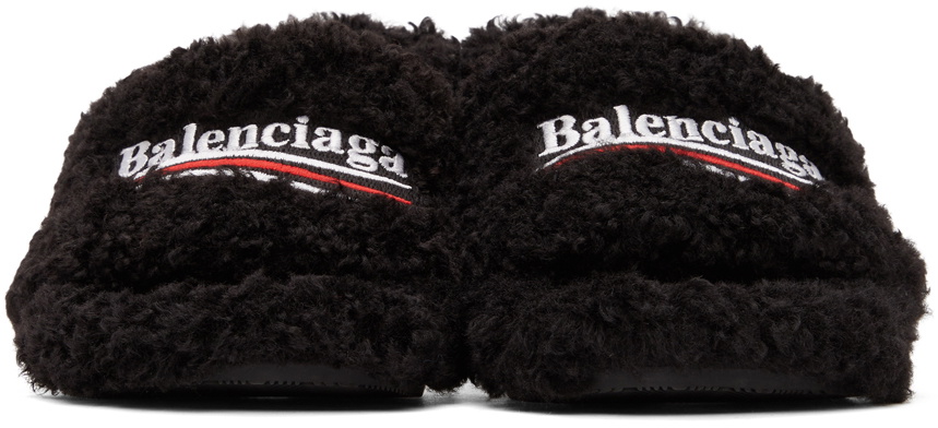 Balenciaga Black Furry 80mm Heeled Sandals