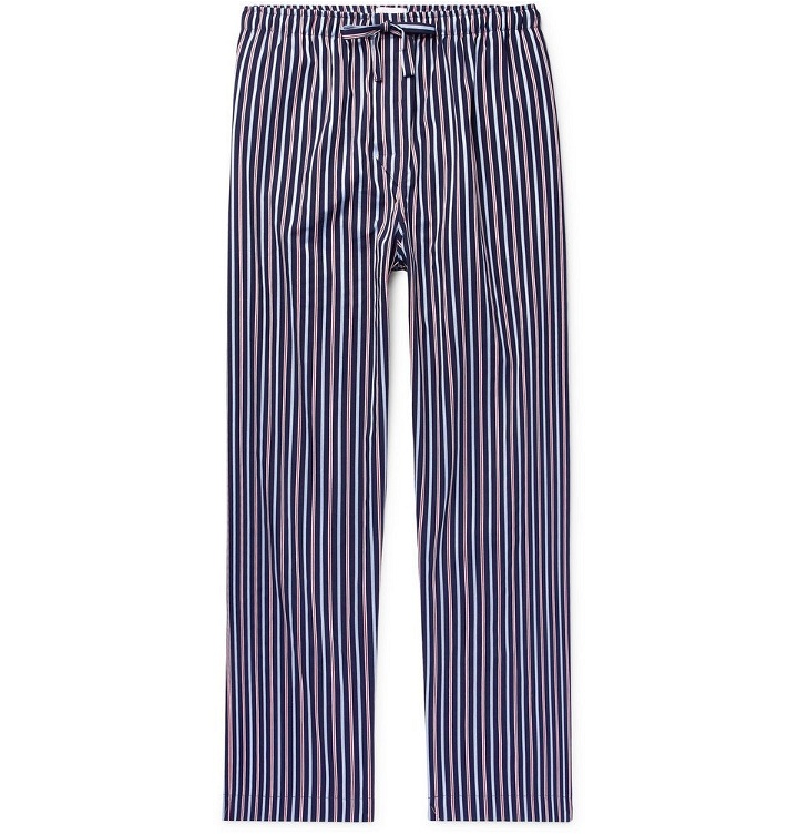 Photo: Derek Rose - Royal Striped Cotton-Satin Pyjama Trousers - Storm blue