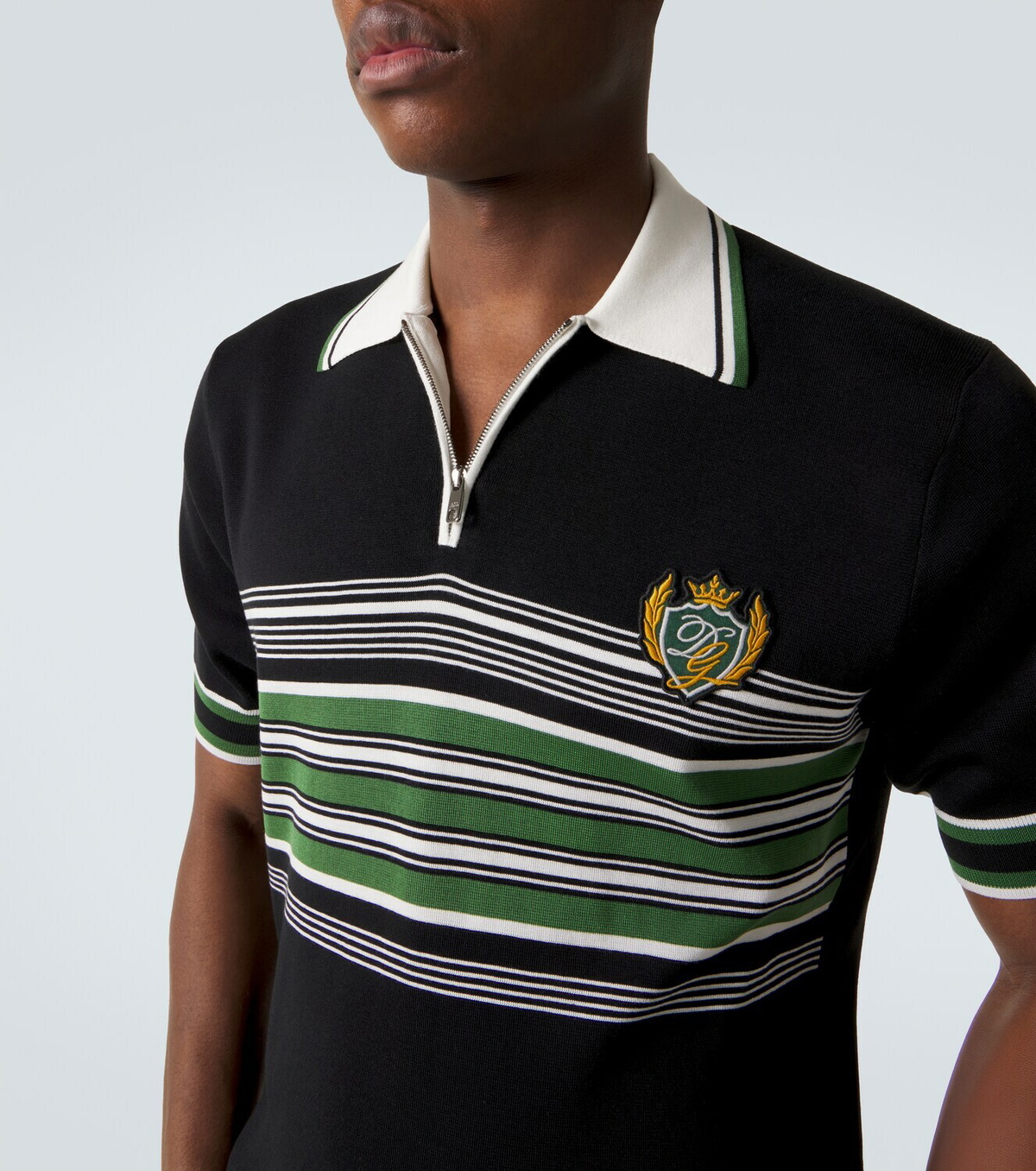 Dolce&Gabbana Embroidered striped silk and cotton polo shirt
