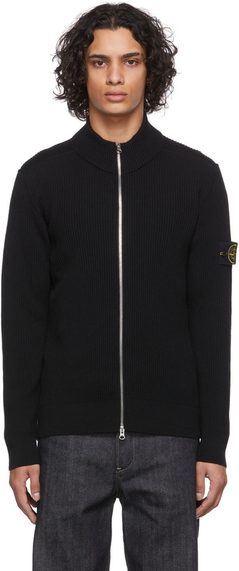 Photo: Stone Island Black Rib Knit Zip-Up Sweater