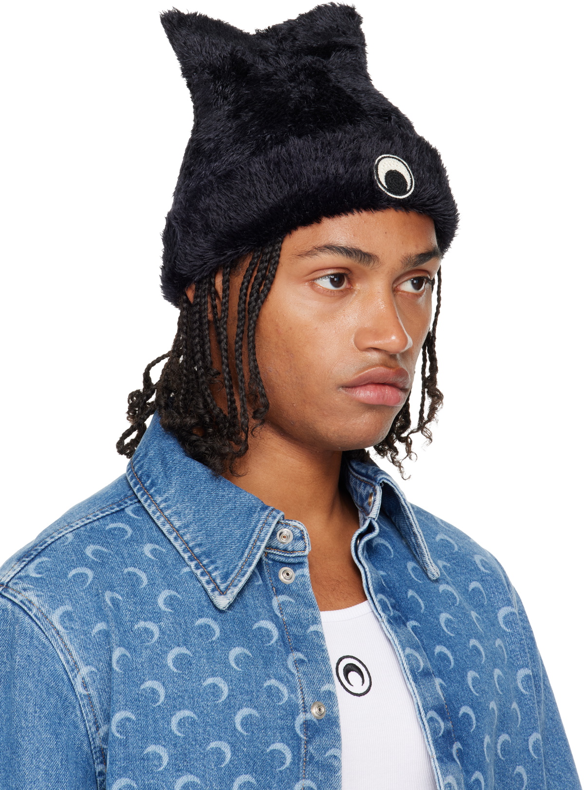 Marine Serre Black Wild Fluffy Knit Kawaii Beanie