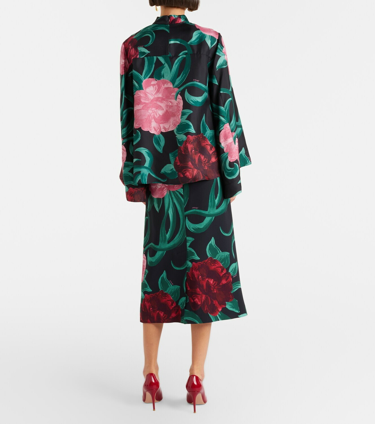 La DoubleJ Floral satin pencil skirt