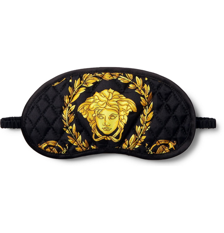 Photo: Versace - Logo-Print Quilted Silk Eye Mask - Black